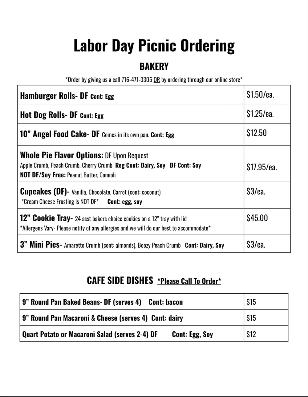 2025 Labor Day Picnic Menu
