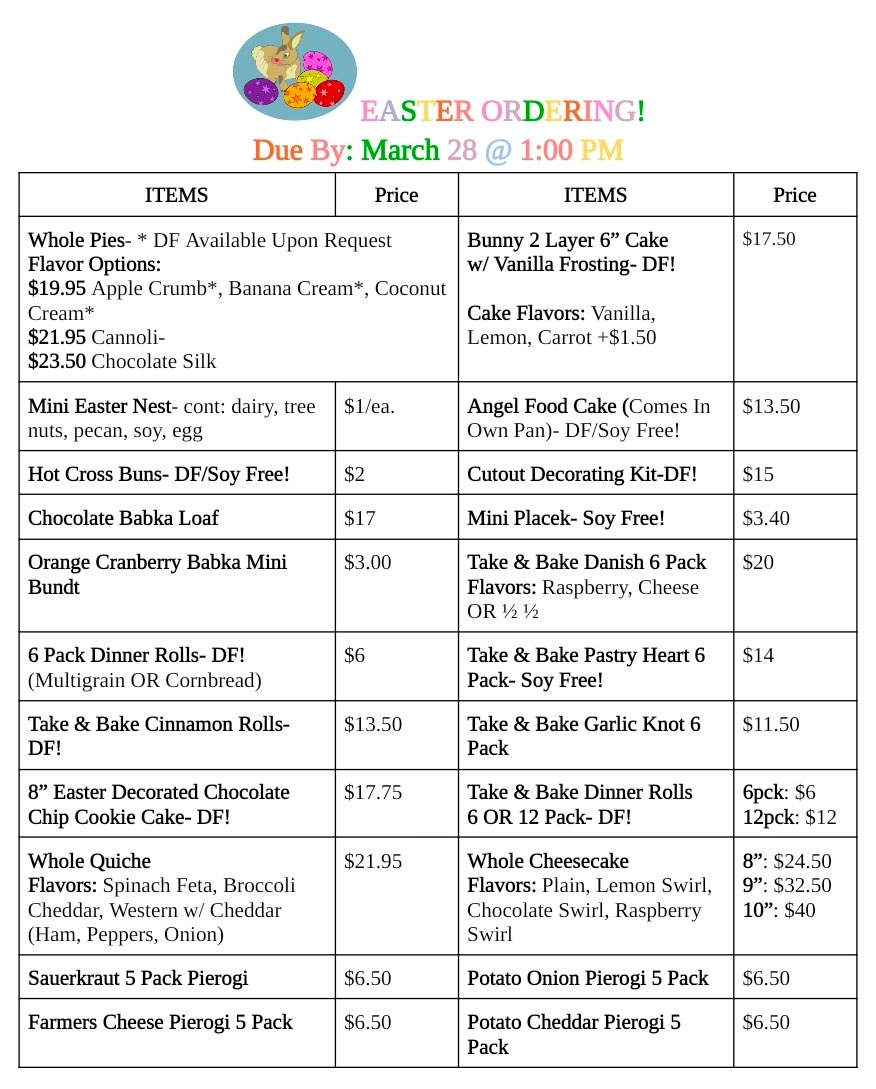 Easter Menu