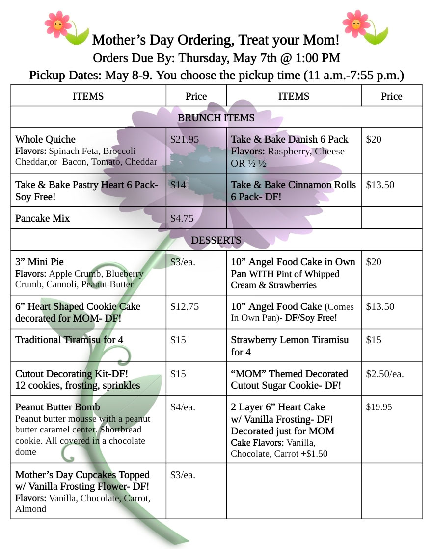 Mother's Day Menu