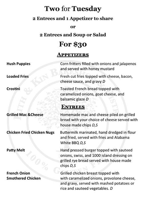 2 for Tuesday Special